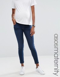 Зауженные джинсы Ridley для беременных с распущенным швом по краю ASOS Maternity - Синий