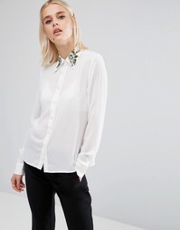 Рубашка с длинными рукавами и вышивкой на воротнике Fashion Union - Белый