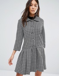 Unique 21 Button Front Dress With Pep Hem - Черный