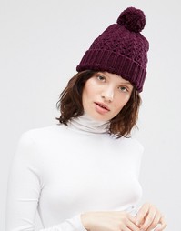 Ажурная шапка крупной вязки с помпоном Johnstons - Фиолетовый