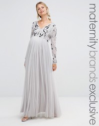 Платье макси с отделкой на лифе и тюлевой юбкой Maya Maternity - Серебряный