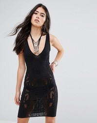 Облегающее трикотажное платье-сорочка Free People - Черный