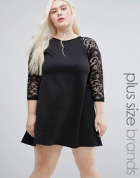 Club L Plus Scuba Dress With Lace Sleeves - Черный