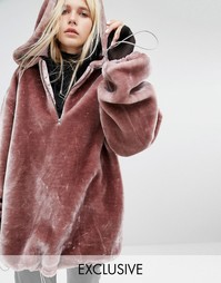 Свободный искусственный полушубок с капюшоном Story Of Lola - Розовый