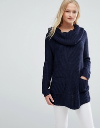 Вязаный джемпер со свободным воротом QED London - Темно-синий