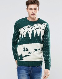 Джемпер с жаккардовым зимним узором Bellfield Christmas - Зеленый