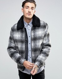 Клетчатая куртка‑пилот из смешанной шерсти с воротником борг ASOS - Черный