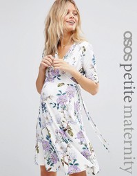 Чайное платье для беременных с винтажным цветочным принтом ASOS Maternity PETITE - Мульти