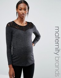 Топ для беременных с кружевной отделкой Mamalicious - Серый Mama.Licious