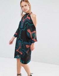 Платье до колен с принтом и открытыми плечами Liquorish - Черный
