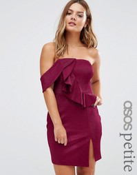 Платье мини металлик на одно плечо с рюшами ASOS PETITE NIGHT - Розовый