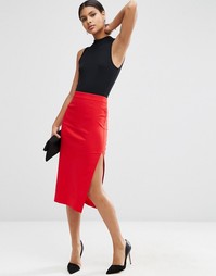 Юбка-карандаш из бенгалина с разрезом сбоку ASOS - Красный