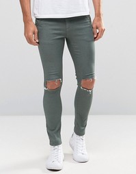 Зауженные джинсы с прорехами Illusive London - Зеленый