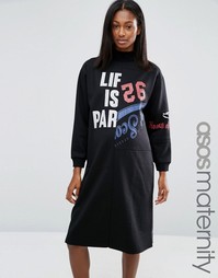 Трикотажное oversize-платье для беременных с надписью ASOS Maternity - Черный