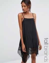 Платье на тонких бретельках с кружевным подолом Vero Moda Tall - Черный