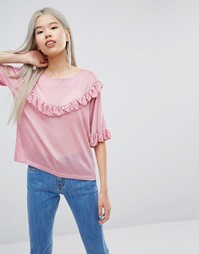 Oversize-футболка с рюшами STYLENANDA - Розовый