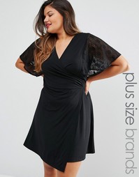 Платье с запахом и кружевными рукавами-кимоно Praslin Plus - Черный