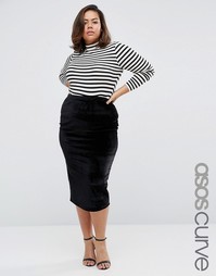 Бархатная юбка-карандаш миди ASOS CURVE - Черный