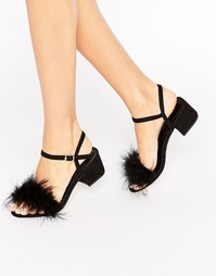Босоножки на блочном каблуке с перьевой отделкой Boohoo - Черный