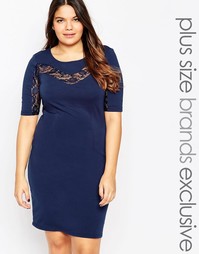 Облегающее платье с кружевной вставкой Junarose - Темно-синий