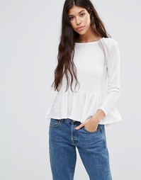 Boohoo Long Sleeve Frill Hem Top - Кремовый