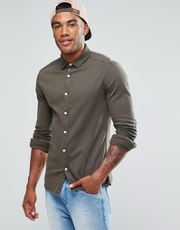 Джинсовая рубашка хаки суперузкого кроя ASOS - Зеленый