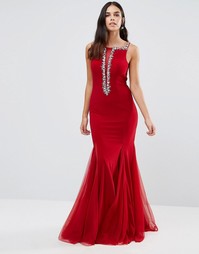 Декорированное платье макси с глубоким вырезом Forever Unique Estelle - Красный