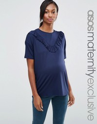 Футболка для беременных с рюшами ASOS Maternity - Синий