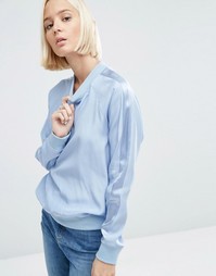 Свитшот из 100% шелка с полосками на рукавах ASOS WHITE - Темно-синий