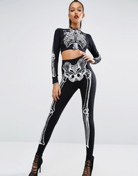 Леггинсы с принтом костей Missguided Halloween - Черный