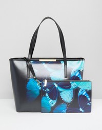 Большая кожаная сумка с принтом бабочек Ted Baker Crosshatch - Мульти
