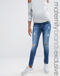 Синие рваные джинсы скинни для беременных Missguided Maternity - Синий
