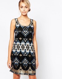 Платье мини с ацтекским узором из пайеток City Goddess - Синий