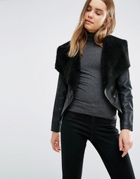 Полиуретановая куртка с воротником из искусственного меха Barneys Original - Черный