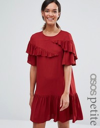 Платье с рюшами, заниженной талией и короткими рукавами ASOS PETITE - Фиолетовый