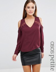 Блузка с кружевной вставкой и вырезами на плечах ASOS PETITE - Красный