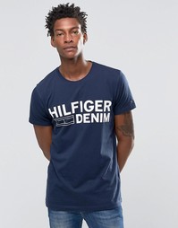Темно-синяя футболка с логотипом Hilfiger Denim - Темно-синий