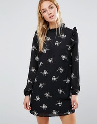 Платье с цветочным принтом и оборками Fashion Union - Темно-синий