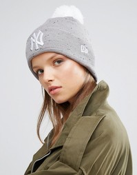 Шапка-бини с помпоном New Era NY - Серый