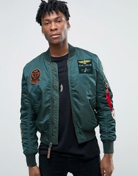 Куртка-пилот зауженного кроя с нашивками Alpha Industries MA-1 - Зеленый