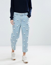 Джинсы с отделкой искусственным жемчугом ASOS WHITE - Синий