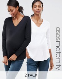 2 меланжевые облегающие футболки с V-образным вырезом ASOS Maternity - СКИДКА 10 - Мульти
