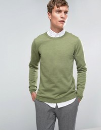 Светло-зеленый джемпер с круглым вырезом из мериносовой шерсти ASOS - Зеленый