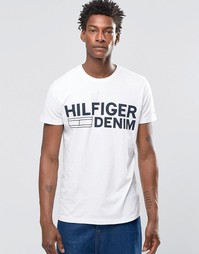 Белая футболка с принтом логотипа Hilfiger Denim - Белый