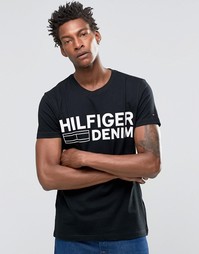 Черная футболка с принтом логотипа Hilfiger Denim - Черный