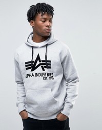 Серое худи с крупным логотипом Alpha Industries - Серый
