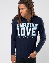 Джемпер с принтом логотипа и надписи Amazing Love Moschino - Темно-синий