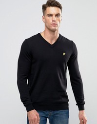 Черный хлопковый джемпер из мериносовой шерсти с V‑образным вырезом Lyle &amp; Scott - Черный