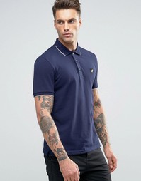 Поло из пике с кантом и жаккардовым воротником Lyle &amp; Scott - Темно-синий