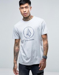 Серая меланжевая футболка с выцветшим крупным логотипом Volcom - Серый